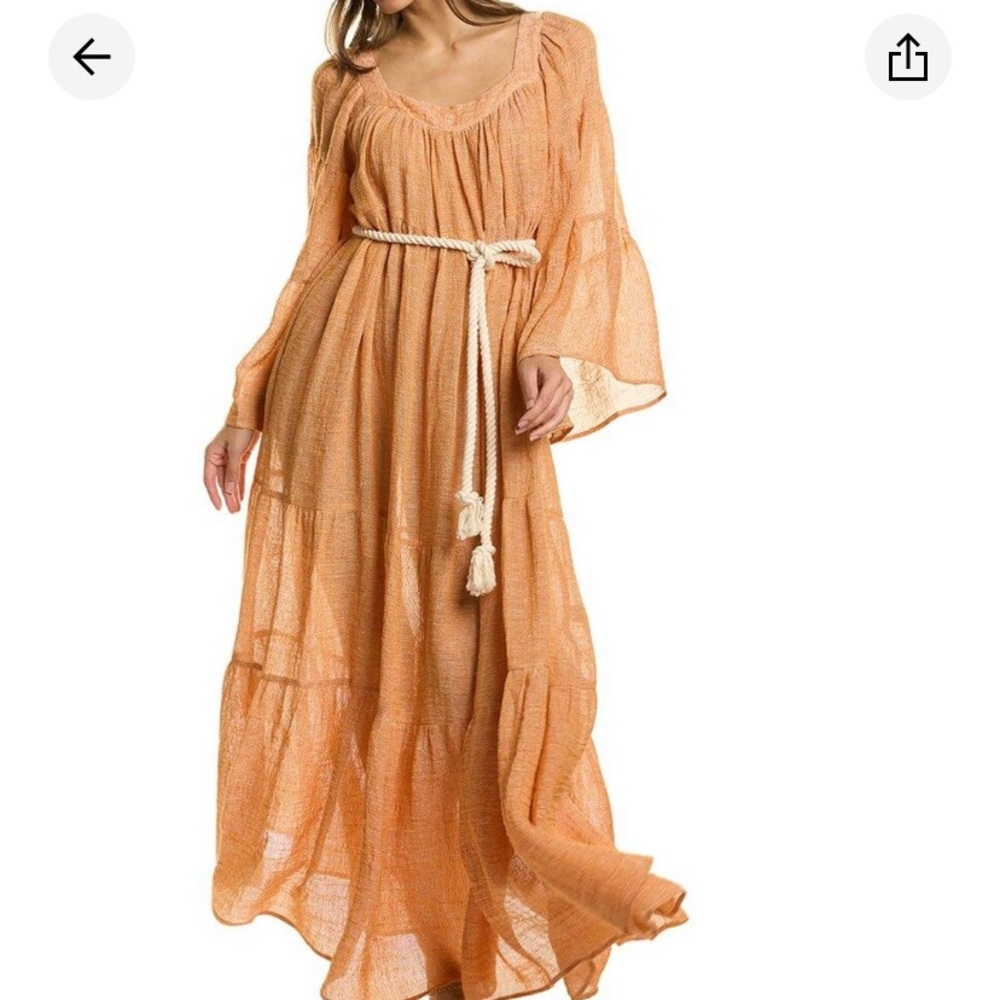 Lisa Marie Fernandez Tiered Peach Linen Maxi Dress NWT